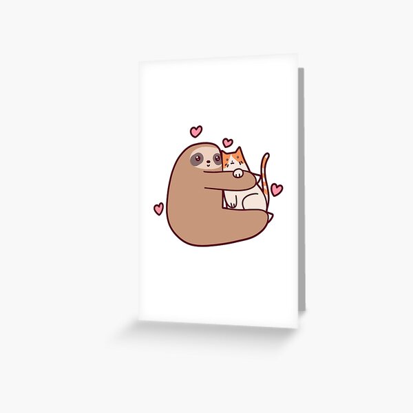 Sloth Loves Cat Greeting Card