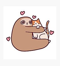 Sloth Loves Cat Photographic Print