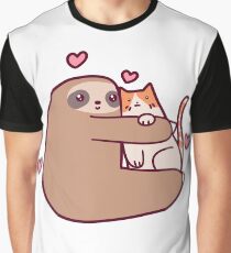 Sloth Loves Cat Graphic T-Shirt