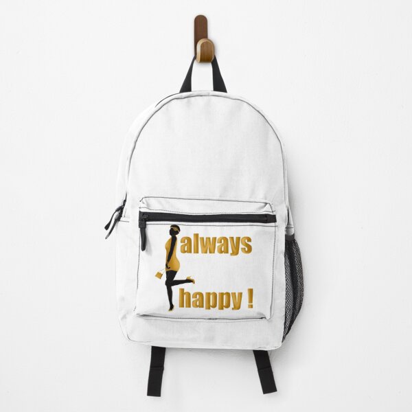 Item preview, always happy inscription in gold letters and a cheerful girl next to them designed and sold by nataliavavilina.
