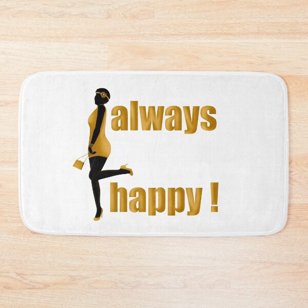 Item preview, always happy inscription in gold letters and a cheerful girl next to them designed and sold by nataliavavilina.