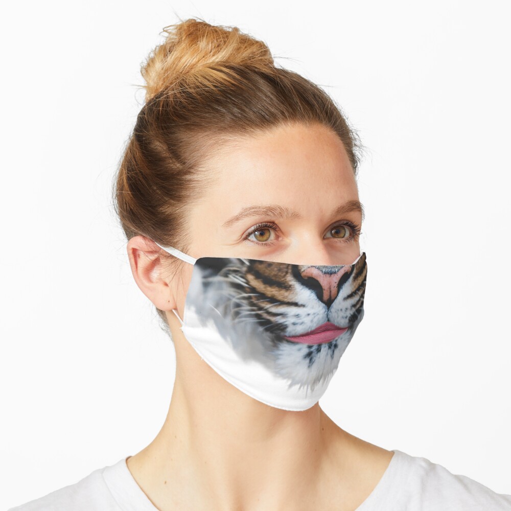 Tiger Queen of the Pink Jungle with Flower Crown by Alice Monber Mask