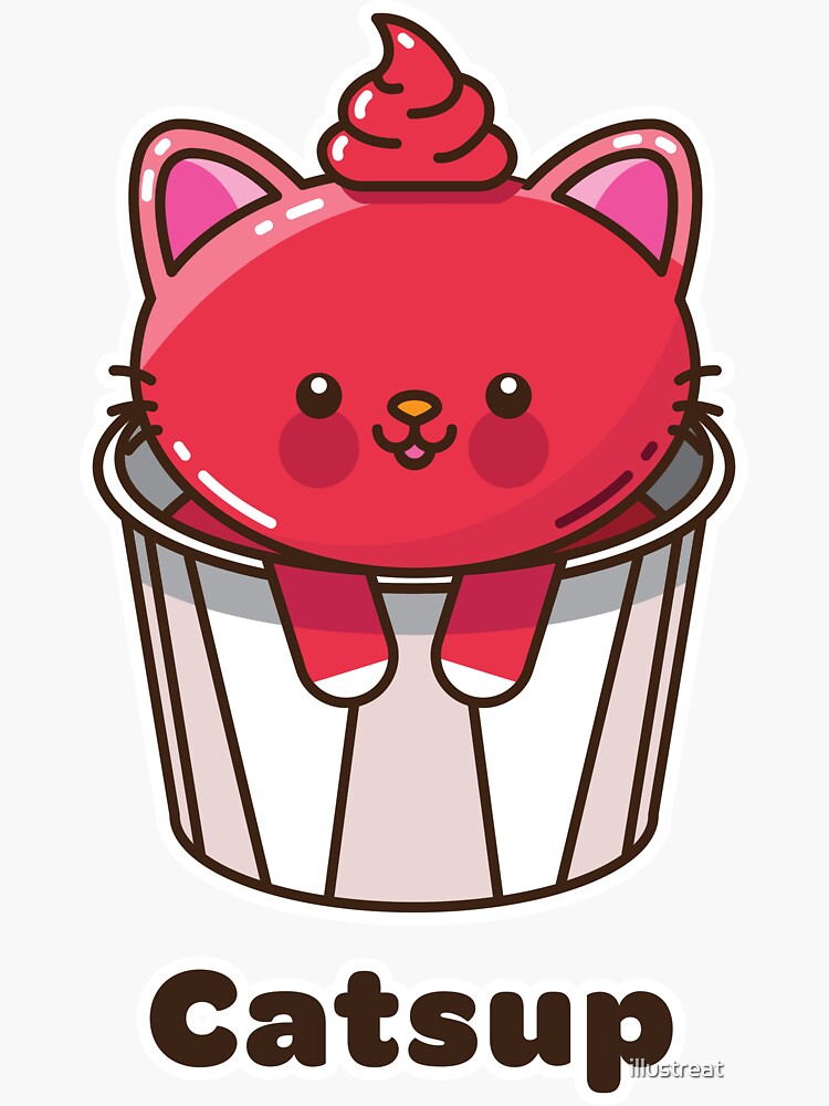 "Kawaii Cat Catsup Ketchup Cute Fun Japanese Food Pun Gift" Sticker for