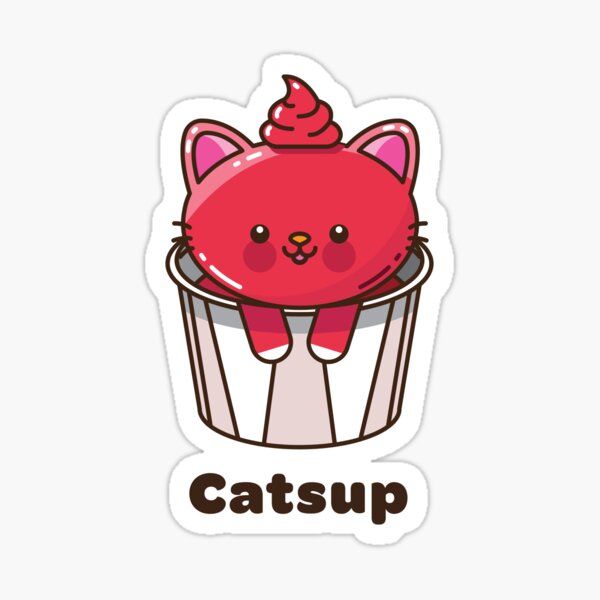 "Kawaii Cat Catsup Ketchup Cute Fun Japanese Food Pun Gift" Sticker for