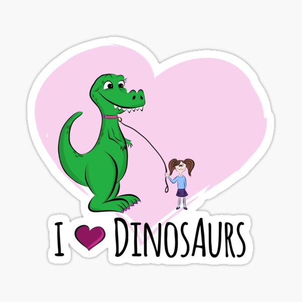 Dino "I love Dinosaurs" mit Mädchen Sticker