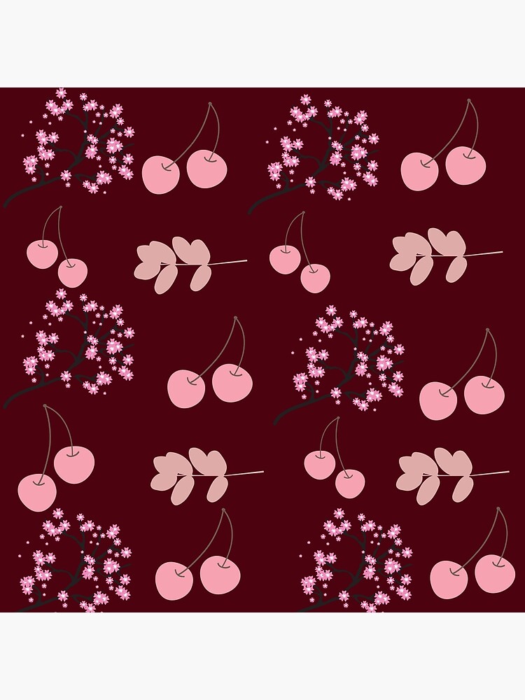 Discover cherries and flowers seamless pattern, cute cherry and flowers design Premium Matte Vertical Poster