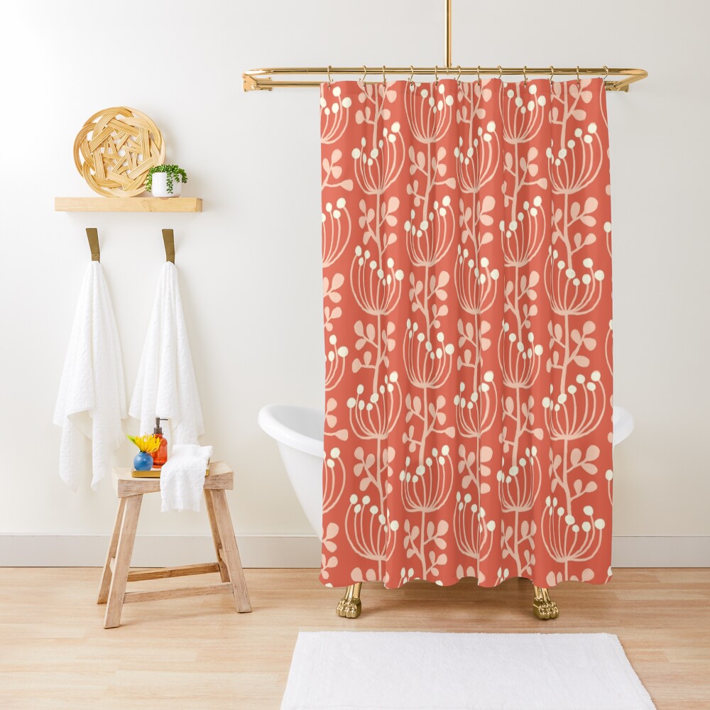 "Mimosa Coral" Shower Curtain for Sale by Redbubble