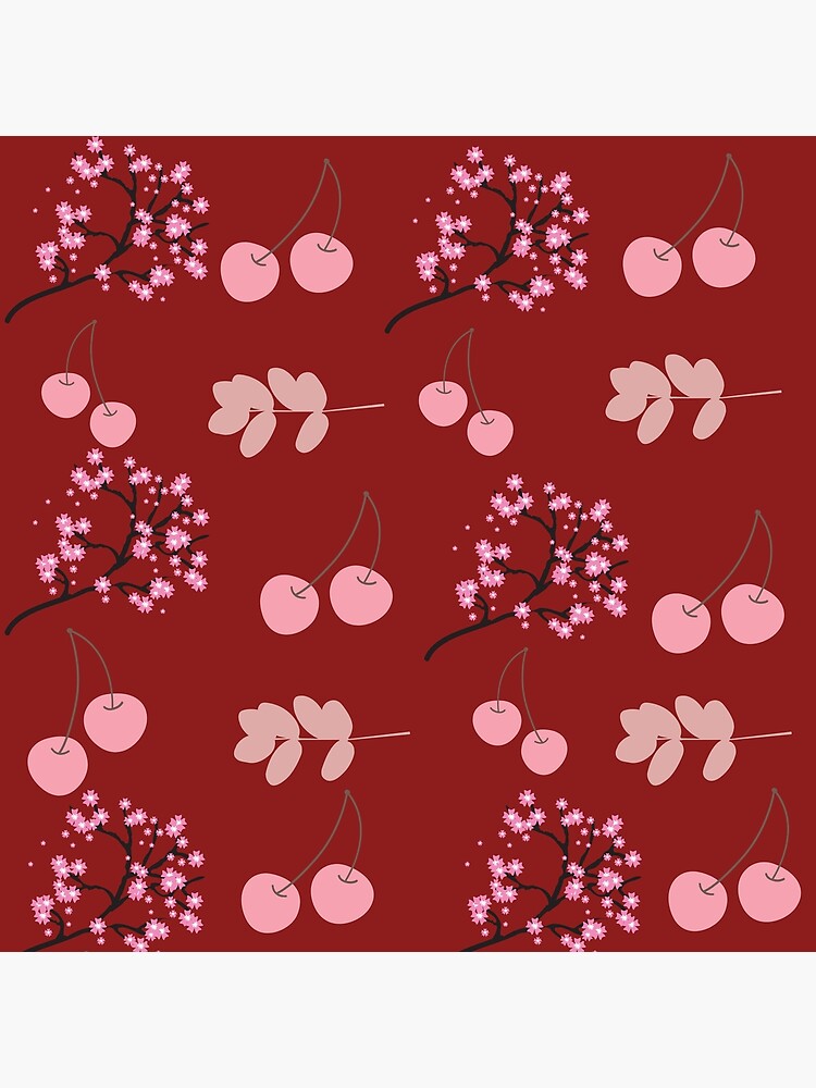 Disover cherries and flowers seamless pattern, cute cherry and flowers design Premium Matte Vertical Poster