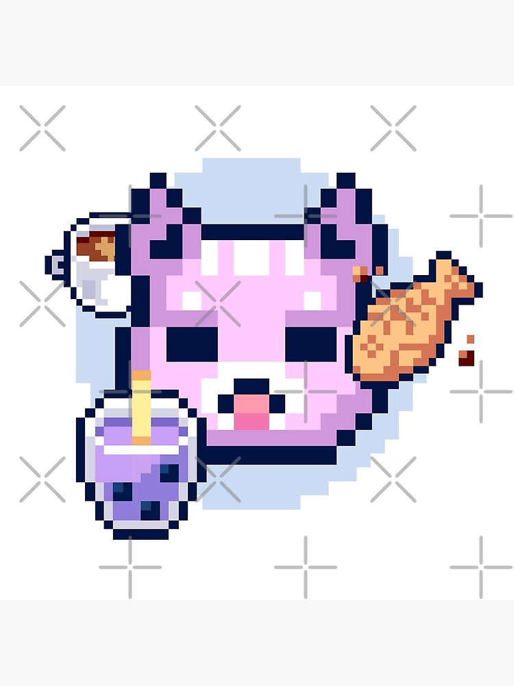 Pink Cat and Food pixel art Art Print