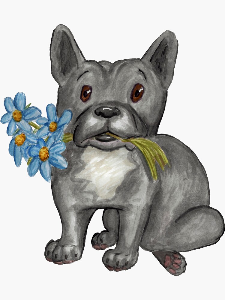 “Frenchie with Flowers” Sticker by pinkflorette | Redbubble