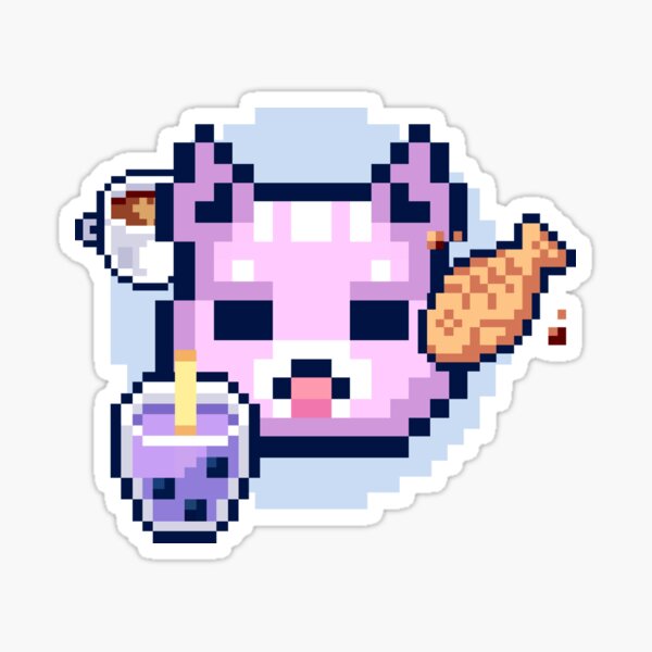 Pink Cat and Food pixel art