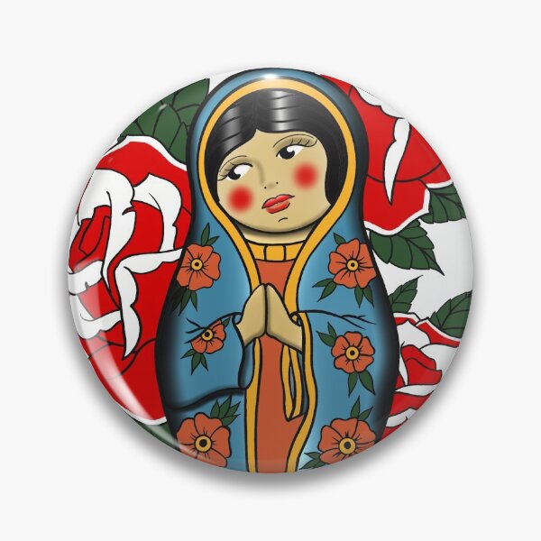 Item preview, Our lady of Guadalupe nesting doll with red roses designed and sold by Elixerdesign.