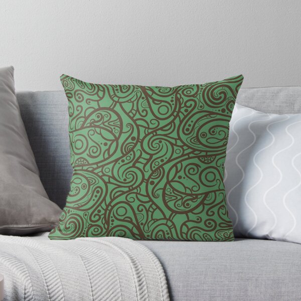 Green abstract lines swirl Throw Pillow