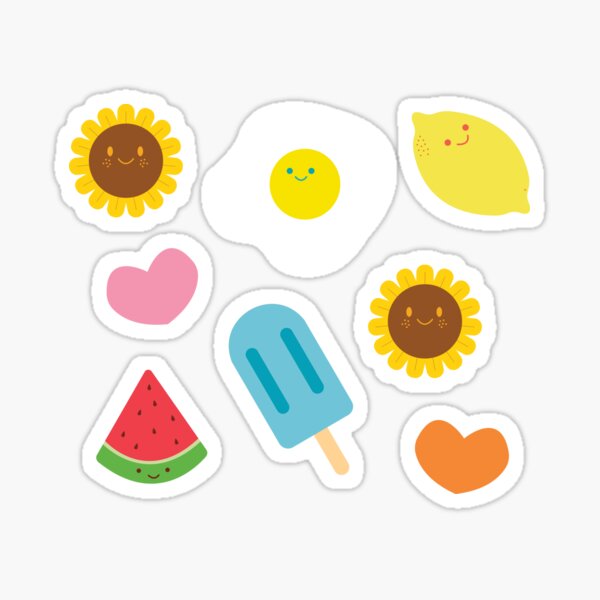 Item preview, Pack of extra small cute sunflowers, sunny side up, lemon, loves / hearts, blue ice cream, and watermelon doodle designed and sold by WinterBon.