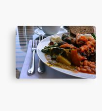 Healthy lunch with beans, vegetables, pasta. Canvas Print