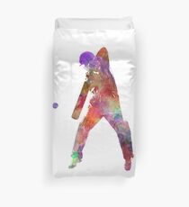 Cricket player batsman silhouette 02 Duvet Cover
