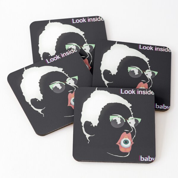 Item preview, black portrait of a girl in glasses with lips and an eye in the mouth, look inside baby designed and sold by MartishaSea.