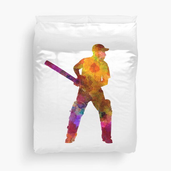 Cricket player batsman silhouette 07 Duvet Cover