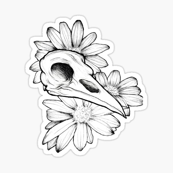 Floral Crow Skull Sticker