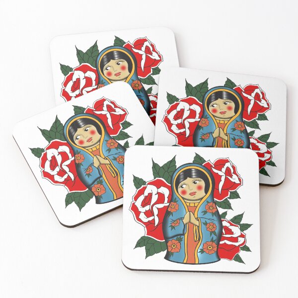 Item preview, Our lady of Guadalupe nesting doll with red roses designed and sold by Elixerdesign.