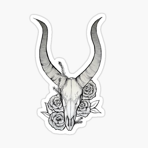 Floral Antelope Skull Sticker