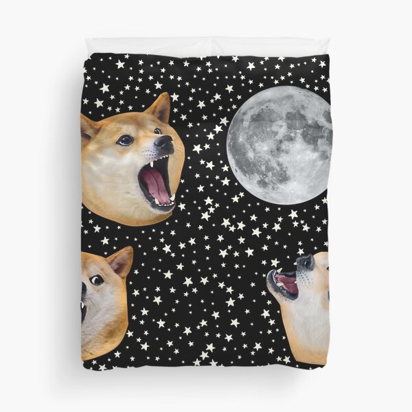 Three Doge Night Howling at the Moon Duvet Cover