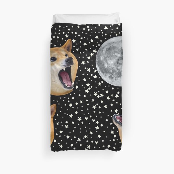 Three Doge Night Howling at the Moon Duvet Cover