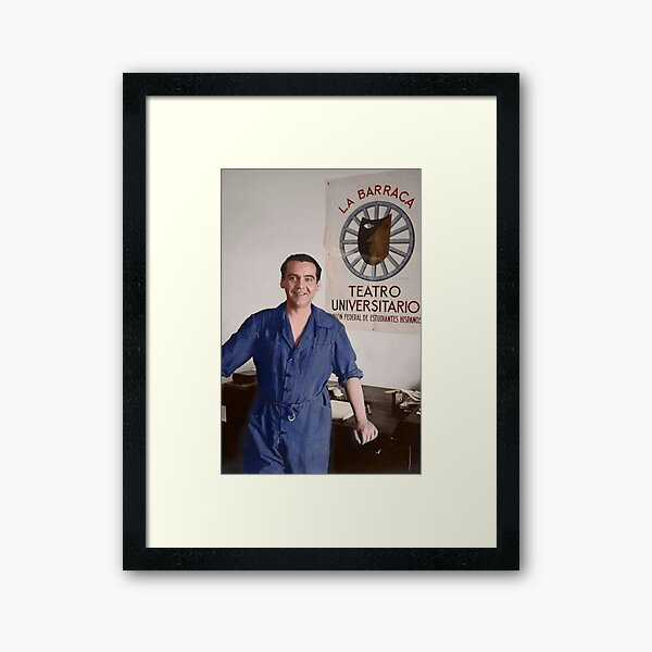 Federico García Lorca. Summer 1935. Next to the La Barraca poster. Framed Art Print