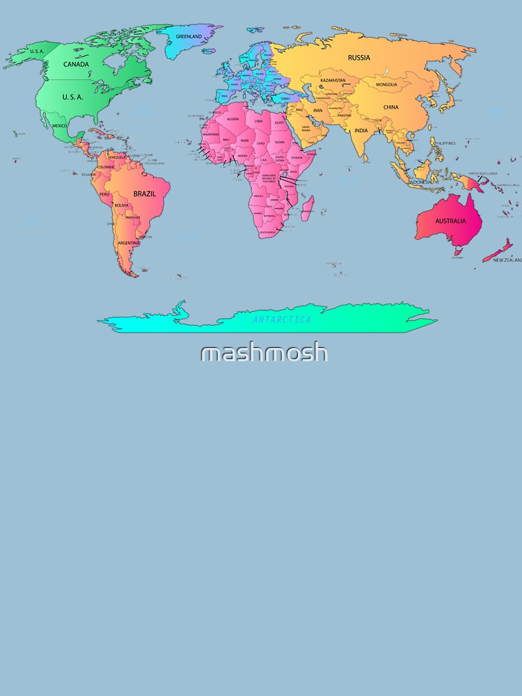 World map with continents names and oceans Vector Image