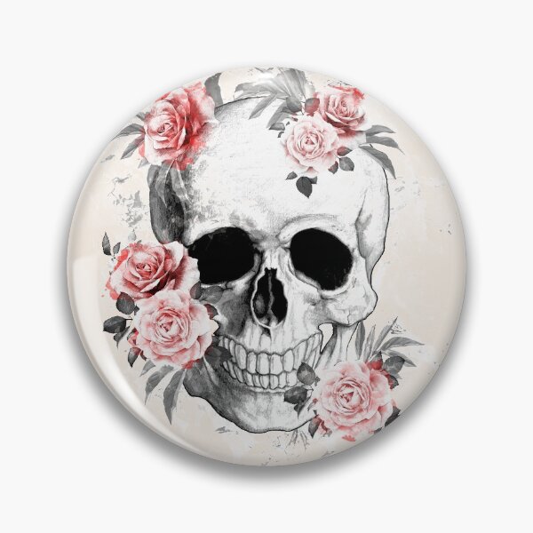 Item preview, Skull human anatomy floral, black red watercolor roses, Bones and Botany designed and sold by Collagedream.