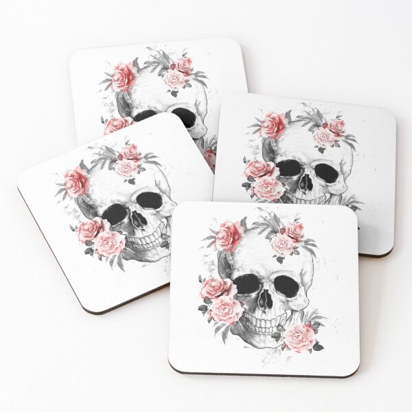 Item preview, Skull human anatomy floral, black red watercolor roses, Bones and Botany designed and sold by Collagedream.