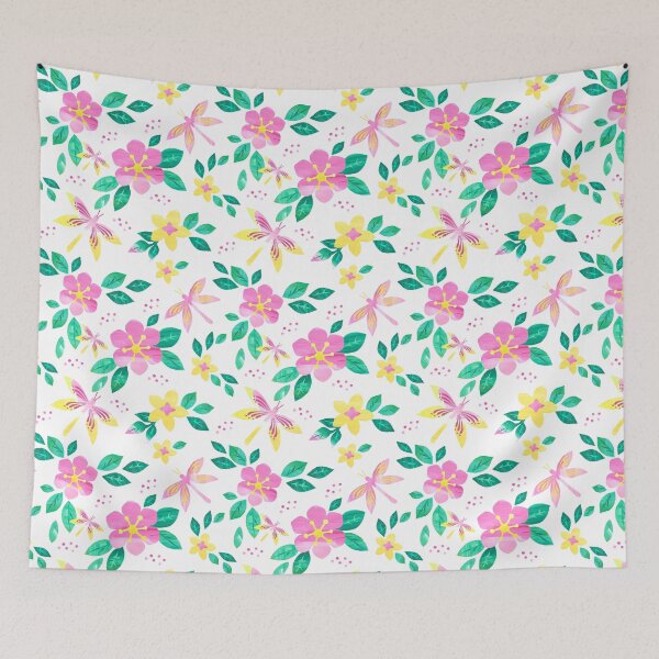 Item preview, Large pink florals and butterflies designed and sold by Katbydesign.