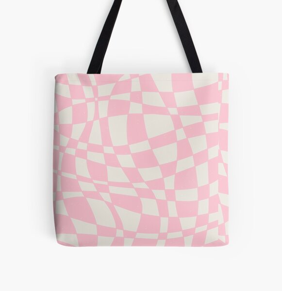 Retro Daisy Checkered Tote Bag Pink and Orange Checkerboard 