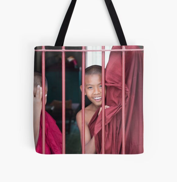 2 Young Monks in Myanmar All Over Print Tote Bag
