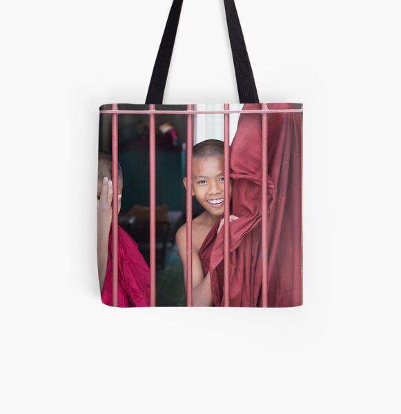 2 Young Monks in Myanmar All Over Print Tote Bag
