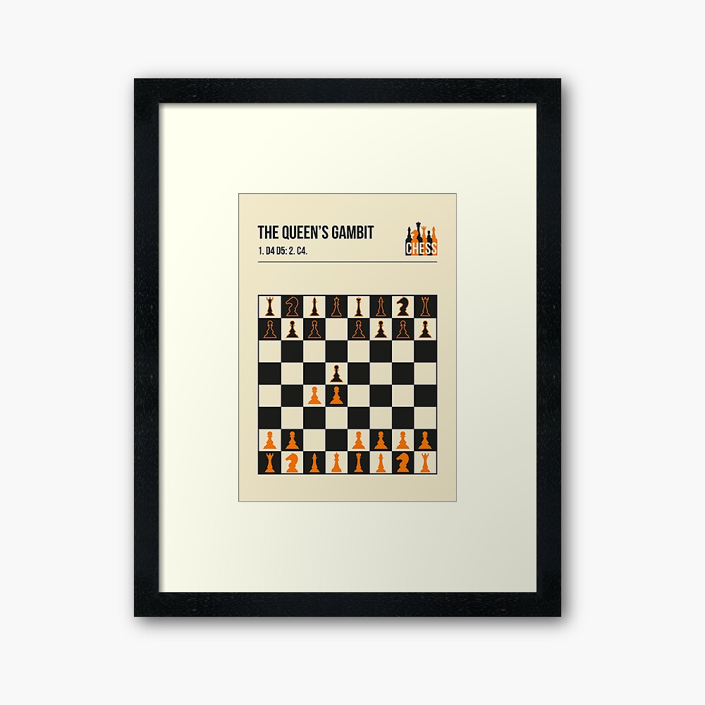 The Queen's Gambit chess opening in sketch style. Chess board starting with  the moves: 1. d4 d5 2. c4. Sketch style. Poster by Lunita Lunera