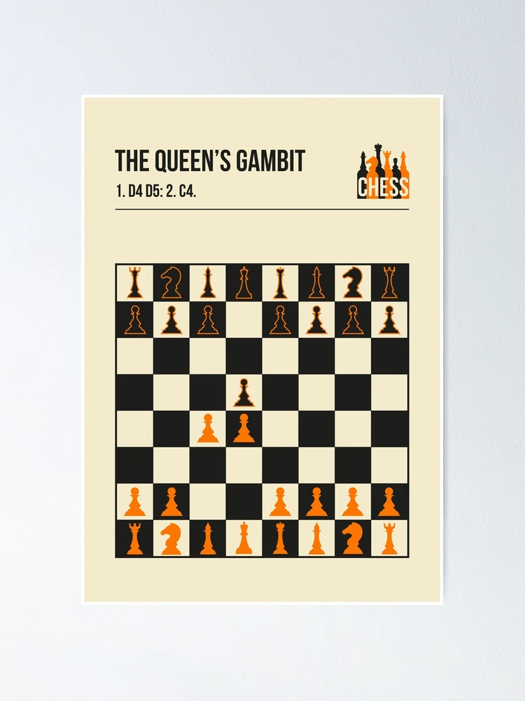 The Queen's Gambit chess opening in sketch style. Chess board starting with  the moves: 1. d4 d5 2. c4. Sketch style. Poster by Lunita Lunera
