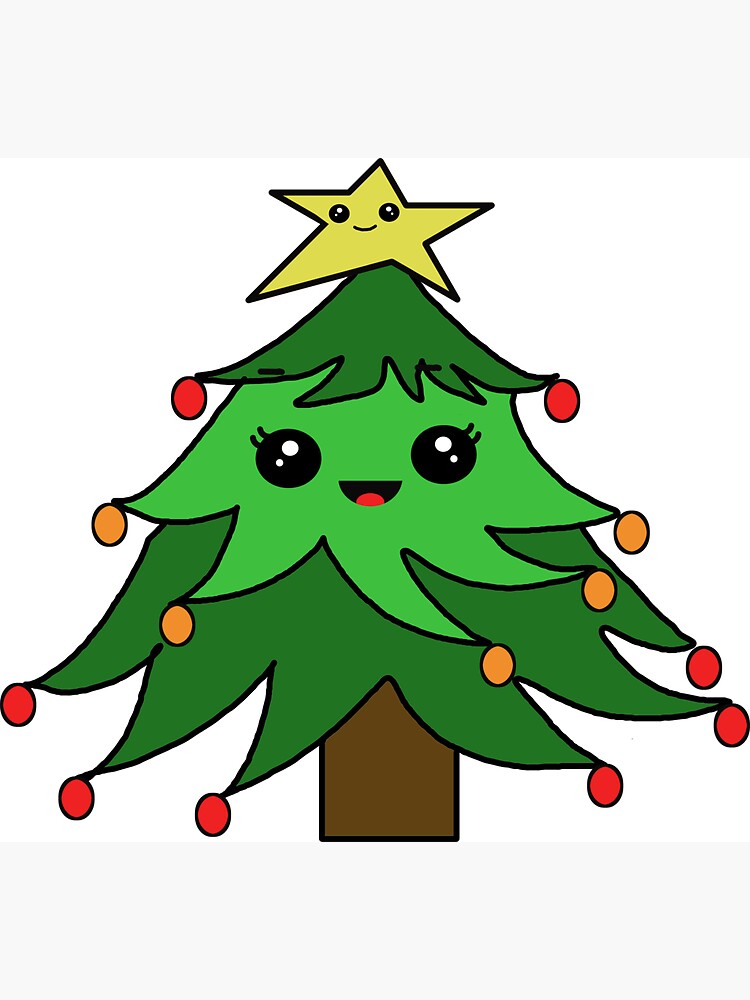 Cartoon Kawaii Christmas Tree With Smile And Smiling Eyes Cute White Christmas  Tree With Decorations Stock Illustration - Download Image Now - iStock
