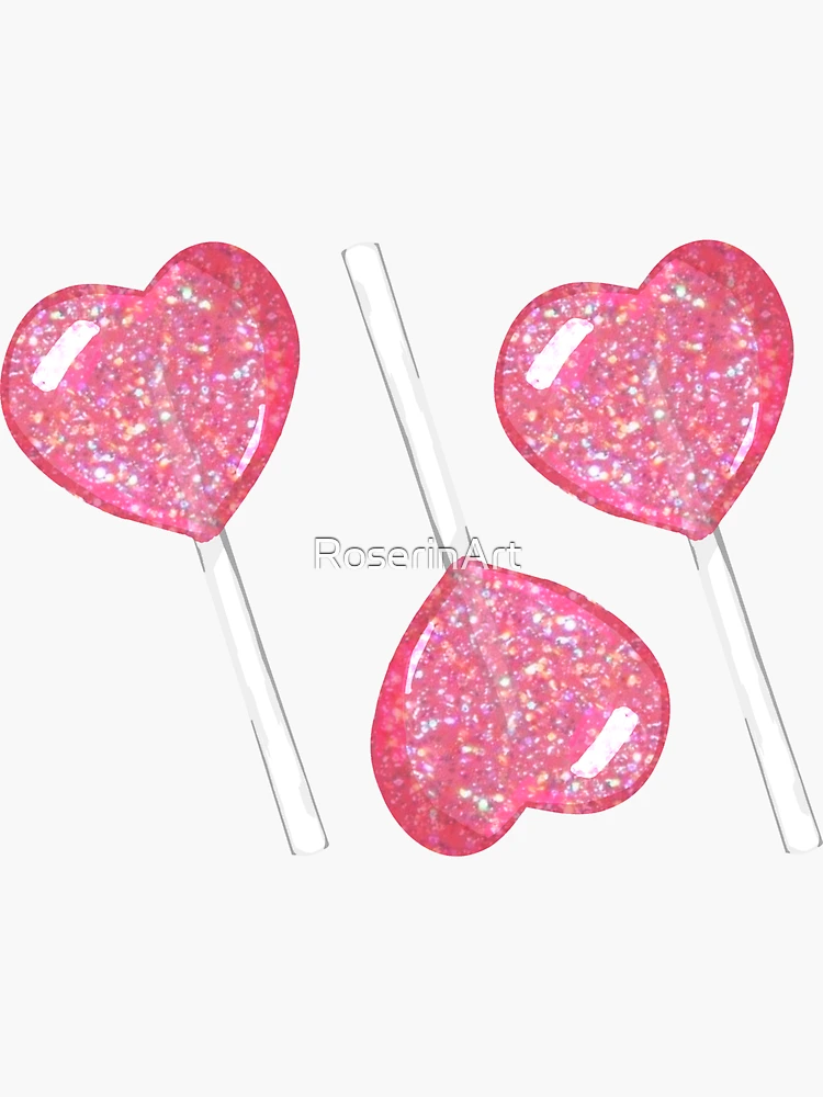 Pink Glitter Candy Heart Lollipop Pattern | Sticker