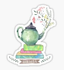 Pegatina Libros y té Acuarela