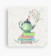 Books & Tea Watercolor Canvas Print