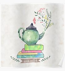 Books & Tea Watercolor Poster