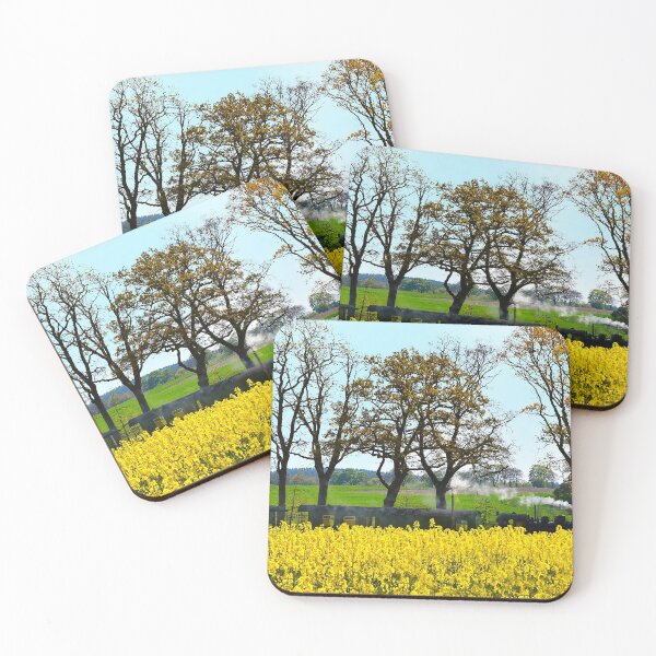 Item preview, Steam train passing a field of yellow canola blossoms designed and sold by Michael Brewer.
