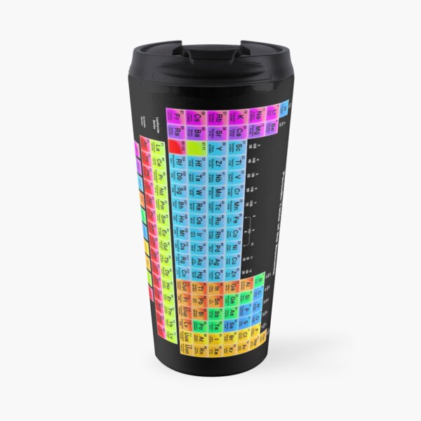 Vibrant Color Periodic Table on Black Travel Coffee Mug