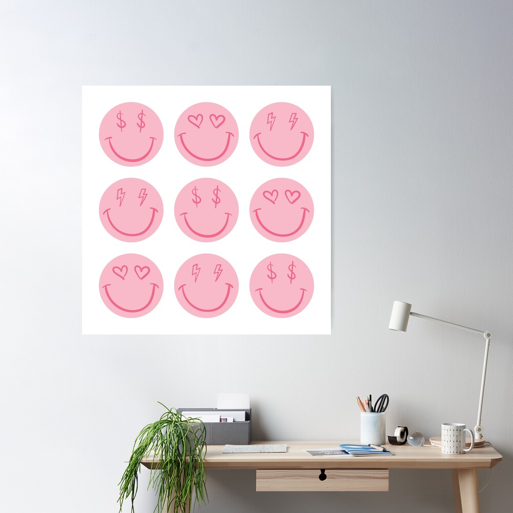 Large Pink and Red Vsco Smiley Face Pattern - Preppy Aesthetic Coffee Mug  by Aesthetic Wall Decor by SB Designs