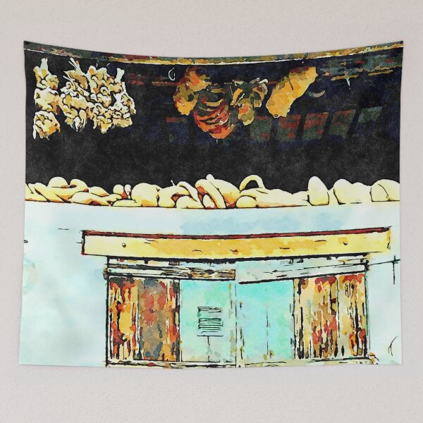 Item preview, Hortus Conclusus: wooden door with pumpkins and garlic braids designed and sold by Giuseppe Cocco.