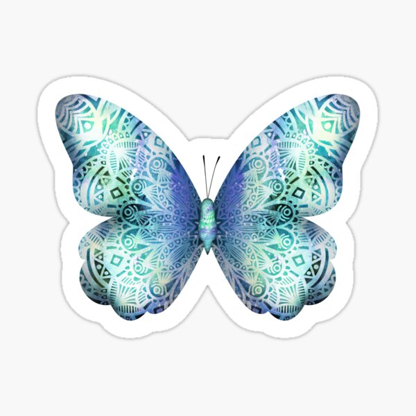 Blue Green Seafoam Monarch Butterfly Mandala Wings Sticker! // Detailed Mandala Pattern Design Tie Dye Butterflies Sticker