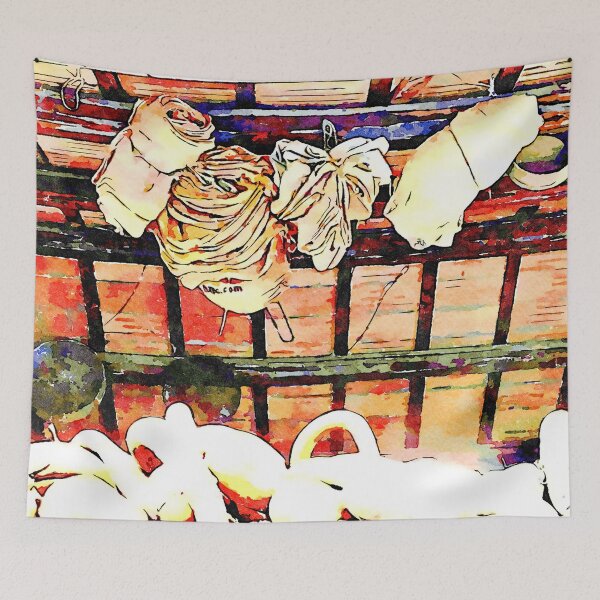 Item preview, Hortus Conclusus: pumpkins and rolled-up sacks hang in the attic designed and sold by Giuseppe Cocco.