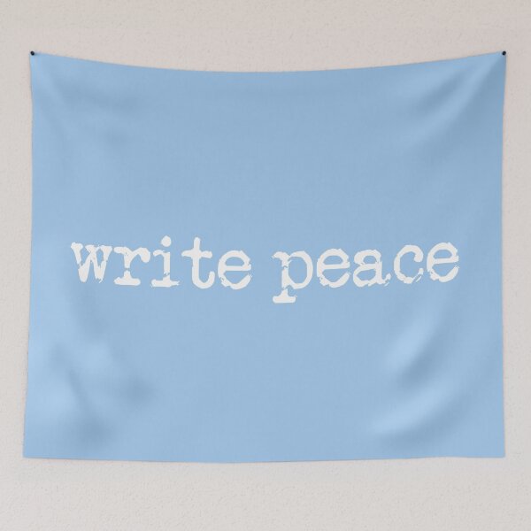 Item preview, write peace in white on baby blue designed and sold by TeaRoseWriter.