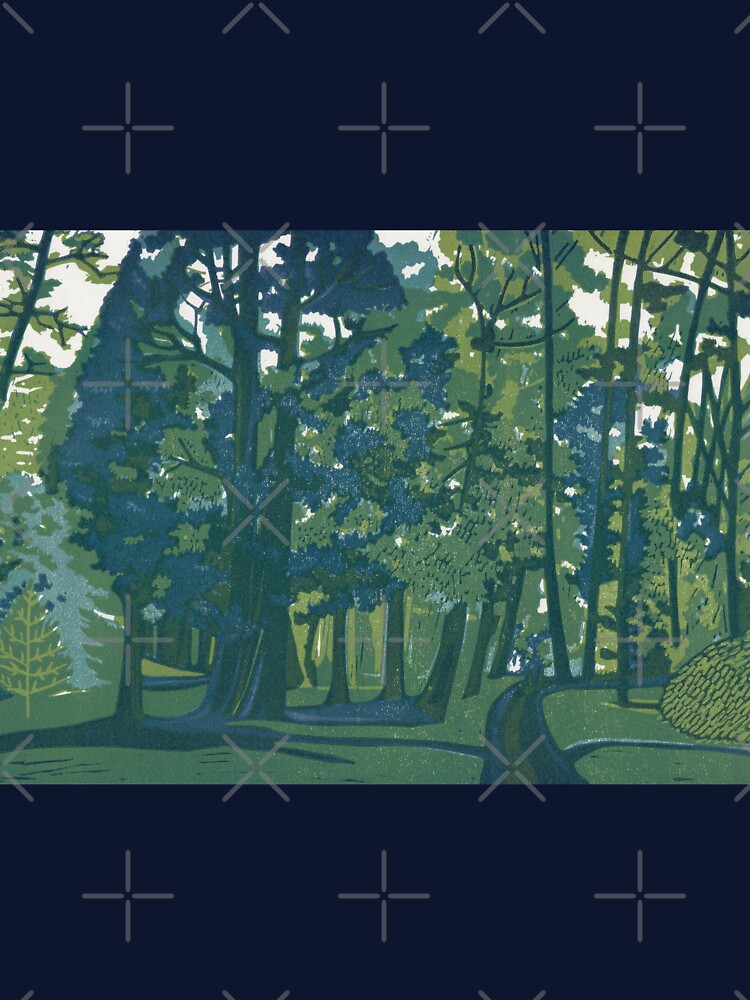 Thumbnail 7 of 7, Classic T-Shirt, Dusk in the Gardens - Linocut by Francesca Whetnall designed and sold by Cecca-Designs.